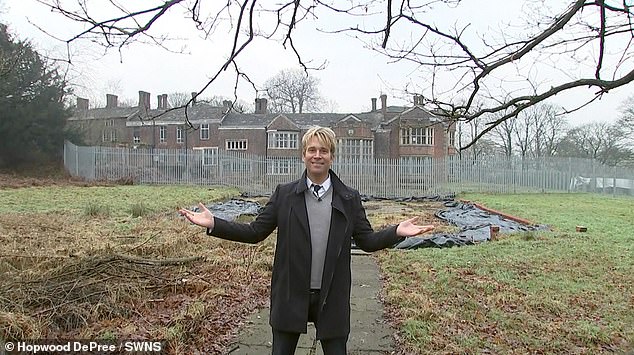 Hopwood DePree, 56, pictured outside the derelict hall in 2017 as he began efforts to restore it