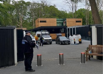 Two men have been arrested after the Barrie Drewitt-Barlow's Essex masion was raided by police as part of an investigation into alleged human trafficking for sexual exploitation and rape
