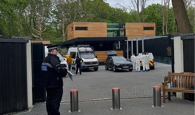 Two men have been arrested after the Barrie Drewitt-Barlow's Essex masion was raided by police as part of an investigation into alleged human trafficking for sexual exploitation and rape