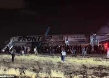 A Frontier Airlines flight collided with a pedestrian during takeoff at Denver International Airport on Friday night at around 11:19pm local time. The person jumped a perimeter fence near the runway, according to airport officials
