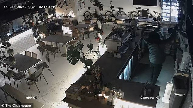 The Clubhouse café in Putney, south London, has suffered more than ten thefts in the space of a few months (A thief is seen snatching a bike from the business on November 30)