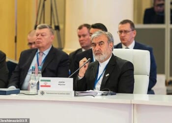 Azizi, pictured here, warned that the gulf would not 'be managed by Trump's delusional posts'