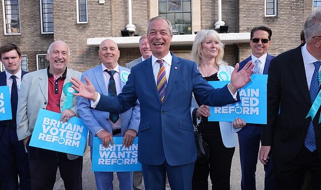 Reform UK leader Nigel Farage during a visit to Havering Town Hall in East London this morning