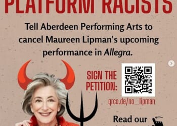 Dame Maureen is adorned with red devil horns and pictured holding a black trident in an Inatsgram post by Scottish Palestine Solidarity Campaign (SPSC) Aberdeen