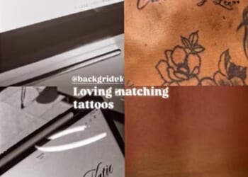 Katie Price showed off her new 'owned by Lee' tattoo on her rib cage as she got another matching inking with husband Lee Andrews on Saturday