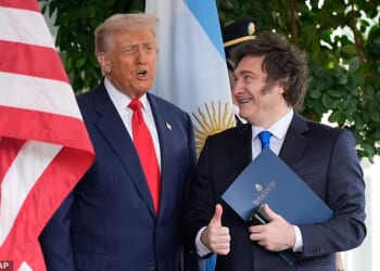 President Donald Trump greets Argentina's President Javier Milei at the White House in October