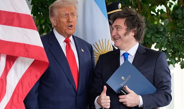 President Donald Trump greets Argentina's President Javier Milei at the White House in October