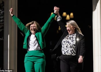 For Women Scotland directors Susan Smith (left) and Marion Calder (right) celebrate the landmark ruling on April 16, 2025. Since then, however, some companies have not ensured the new rules are being implemented