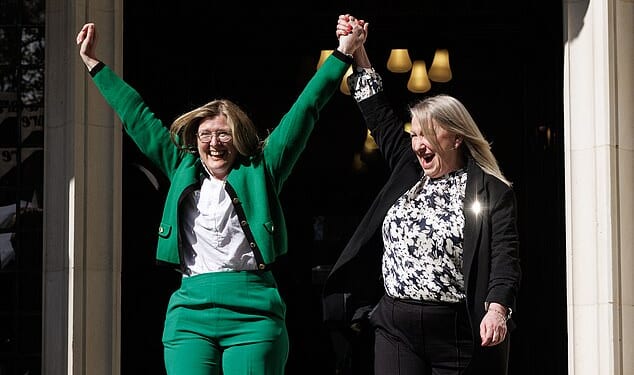 For Women Scotland directors Susan Smith (left) and Marion Calder (right) celebrate the landmark ruling on April 16, 2025. Since then, however, some companies have not ensured the new rules are being implemented