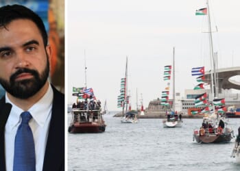 New York City Mayor Zohran Mamdani expressed outrage that the flotilla, seen at right making "a symbolic leave from Barcelona's Port Vell" on April 12, was intercepted by the Israelis.