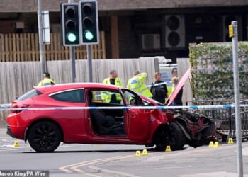 A 40-year-old man has been arrested on suspicion of attempted murder after a car ploughed into pedestrians in Nottinghamshire, leaving five people injured