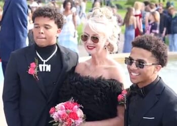 Avant Williams (left) took his grandmother, Svala Heller, 59, to his junior prom, alongside his friend Ruben Smith