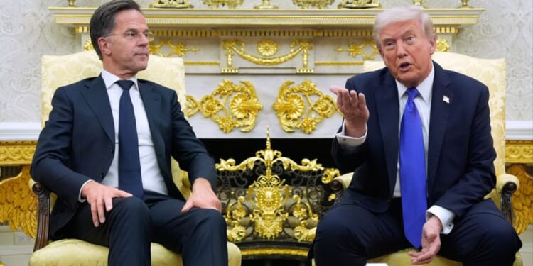 President Donald Trump meets with NATO Secretary General Mark Rutte in the Oval Office of the White House in a file photo dated Oct. 22.