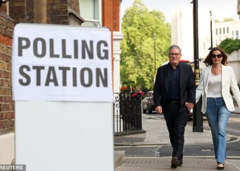 Keir Starmer voted alongside wife Victoria at Westminster Chapel in central London this morning as he faces a moment of maximum peril