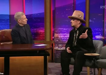 Patrick Kielty (left) speaks to Boy George (right) on RTÉ's Late Late Show on Friday night