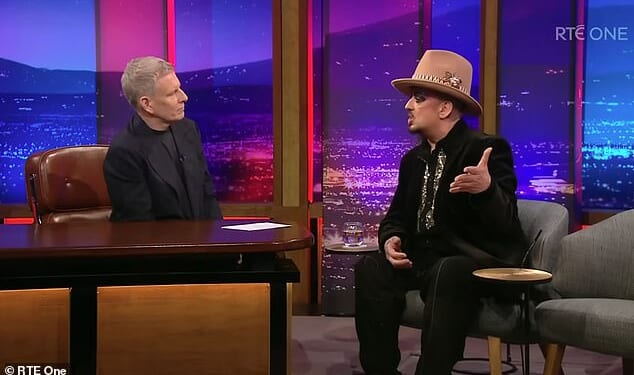 Patrick Kielty (left) speaks to Boy George (right) on RTÉ's Late Late Show on Friday night