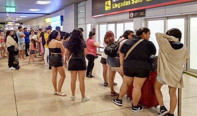 Pictured: queues at Madrid's International Airport. Spain, France and Croatia could follow Portugal and Italy's move as the EU's new Entry/Exit System (EES) 'collapses like a house of cards'