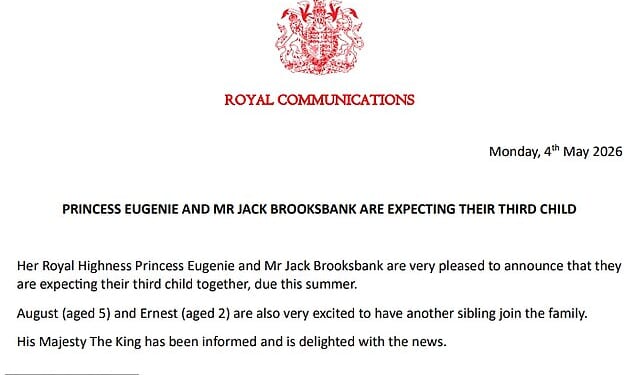 Buckingham Palace announces today that Princess Eugenie is pregnant with her third child - coupled with the King's delight - shows that she and her husband Jack remain part of the firm
