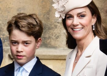 Princess Catherine and Prince George are seen at St George's Chapel in Windsor on April 5