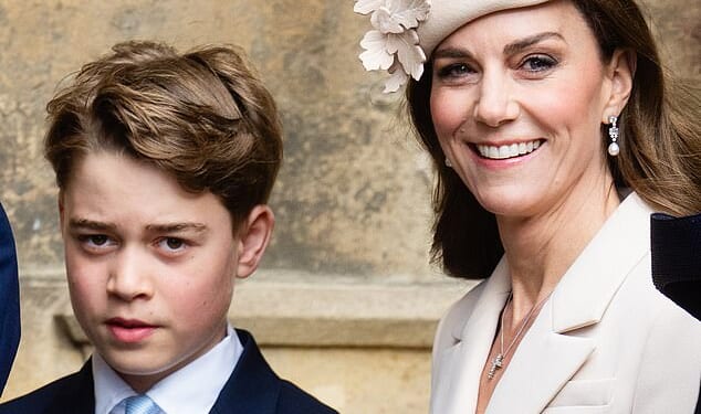 Princess Catherine and Prince George are seen at St George's Chapel in Windsor on April 5