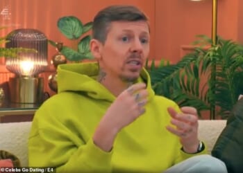 Professor Green held back tears and said he was still 'grieving' the end of his relationship with fiancé Karima McAdamson on Tuesday's Celebs Go Dating