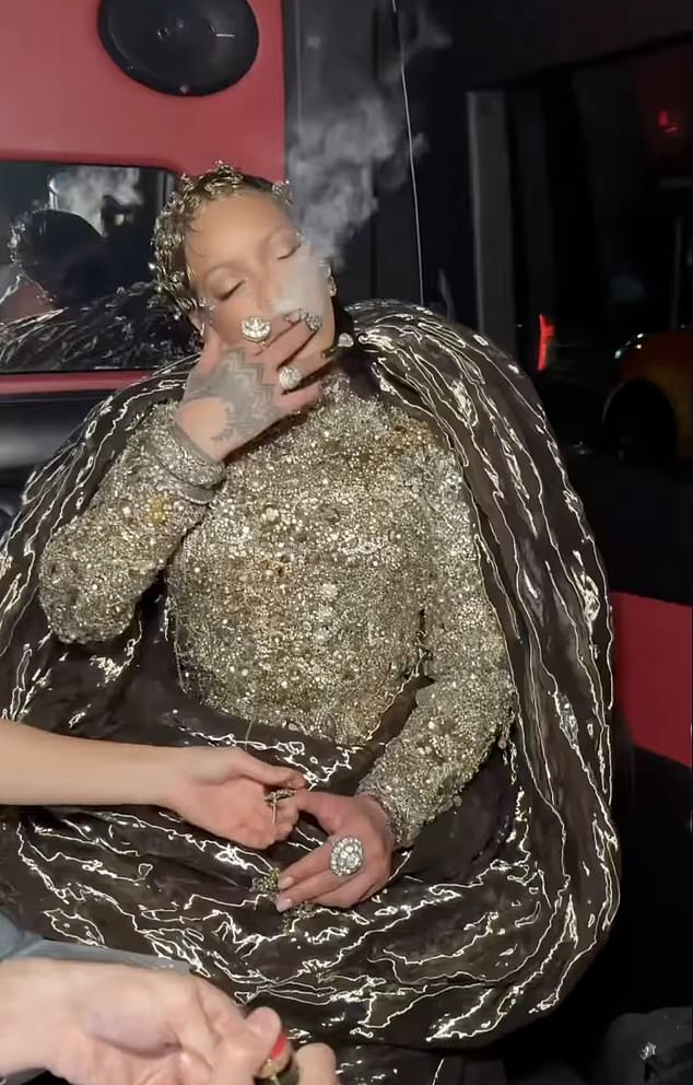 Another scene showed the star smoking