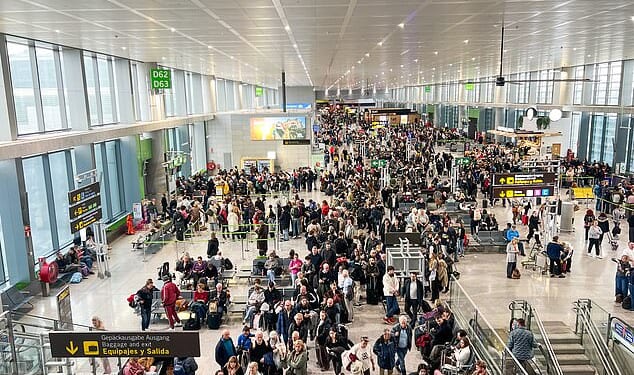 Since the introduction of the new Entry/Exit System across Europe, travellers have been battling long queues and chaos at airports including Malaga (pictured)