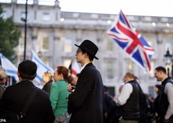 Members of the Jewish community attend a protest organised by the Campaign Against Anti-Semitism outside Downing Street last Thursday