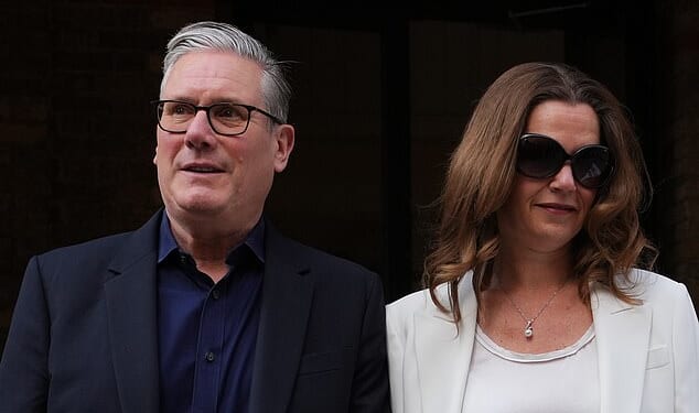 Sir Keir Starmer and his wife Lady Starmer leaving a polling station after voting on Thursday