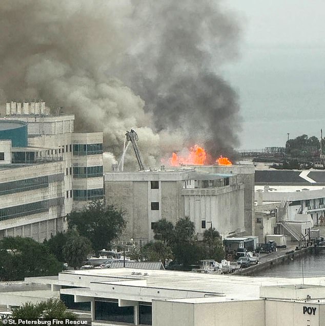 Bright orange flames could be seen emanating from the roof of what's believed to be the science building
