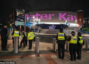 Police were outside the arena on Friday as a search was carried out, following the discovery of a 'potentially suspicious bag'