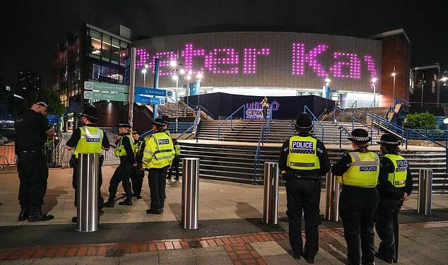 Police were outside the arena on Friday as a search was carried out, following the discovery of a 'potentially suspicious bag'