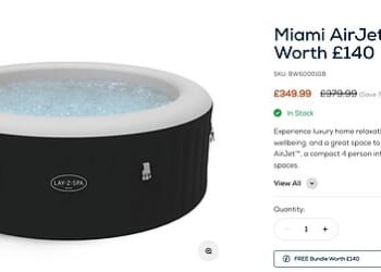 This compact four-person inflatable hot tub is ideal for smaller spaces and features an in-built air-jet massage system