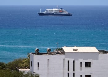 The MV Hondius cruise ship remained anchored Monday at a port in Praia, Cape Verde, off the west coast of Africa.