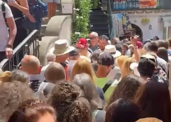 Hundreds of tourists clogged the streets of Positano on the Almalfi Coast in southern Italy in the latest episode of over tourism in the town