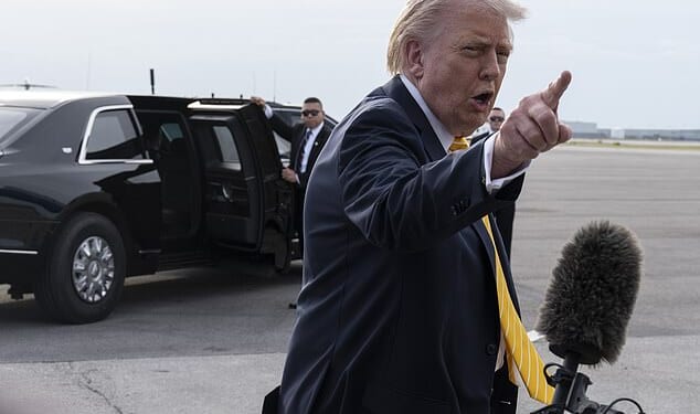 President Trump is seen here speaking with reporters as he boarded Air Force One on Saturday