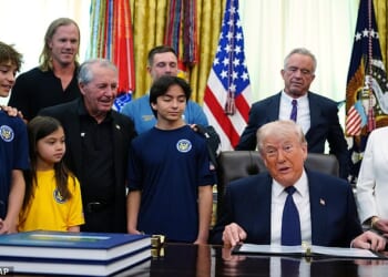 President Donald Trump joked that he works out one minute a day max during a White House event on the Presidential Fitness Test Award on Tuesday