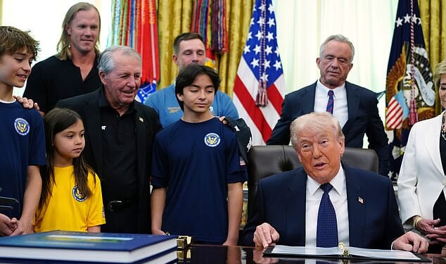 President Donald Trump joked that he works out one minute a day max during a White House event on the Presidential Fitness Test Award on Tuesday