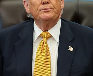 Donald Trump looks on during an event in the Oval Office of the White House on May 6