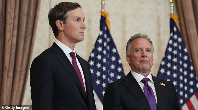 15765063 ISLAMABAD, PAKISTAN - APRIL 12: Jared Kushner, left, and Steve Witkoff, Special Envoy for Peace Missions listen as Vice President JD Vance speaks during a news conference after meeting with representatives from Pakistan and Iran, April 12, 2026 in Islamabad, Pakistan. (Photo by Jacquelyn Martin - Pool/Getty Images)