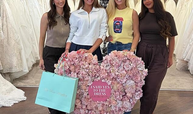 Venezuela Fury (centre, left) picked her wedding gown with help from mum Paris (centre, right) on Friday ahead of her wedding to fiancé Noah Price