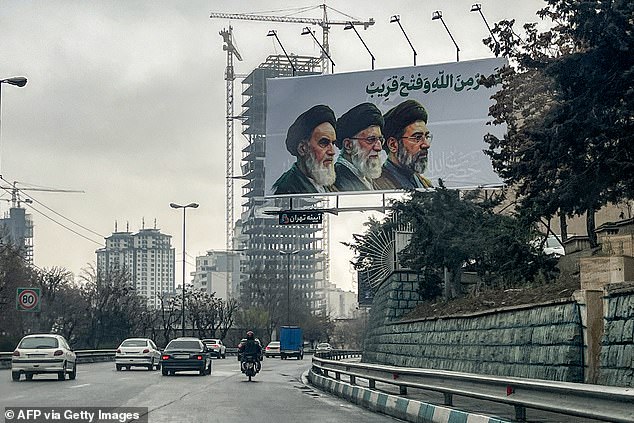 A billboard in Tehran depicting Iran's supreme leaders since 1979
