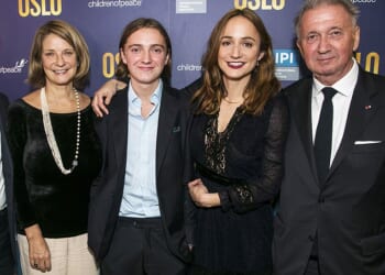Edward Juul Rod-Larsen (second to left), 25, was found dead in Oslo on Wednesday, just days after police launched an investigation into his parents, diplomat Terje Rod-Larsen (right) and Mona Juul, a former ambassador (left). Center right, British actress Lydia Leonard